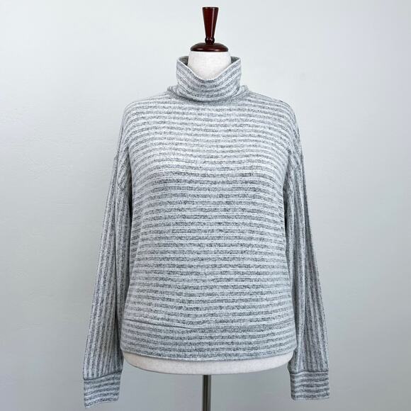 Lou & Grey LOFT Super Soft Heather Stripe Mock Neck Pullover - Picture 2 of 8